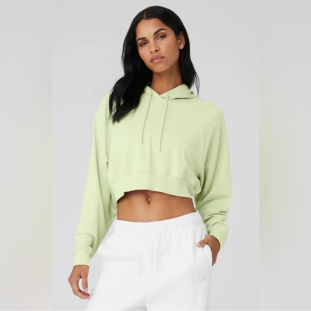 Alo XS Women's Light Green Cropped Hoodie